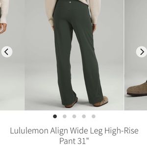 Lululemon Align wide leg pants smoked spruce 31” size 10
